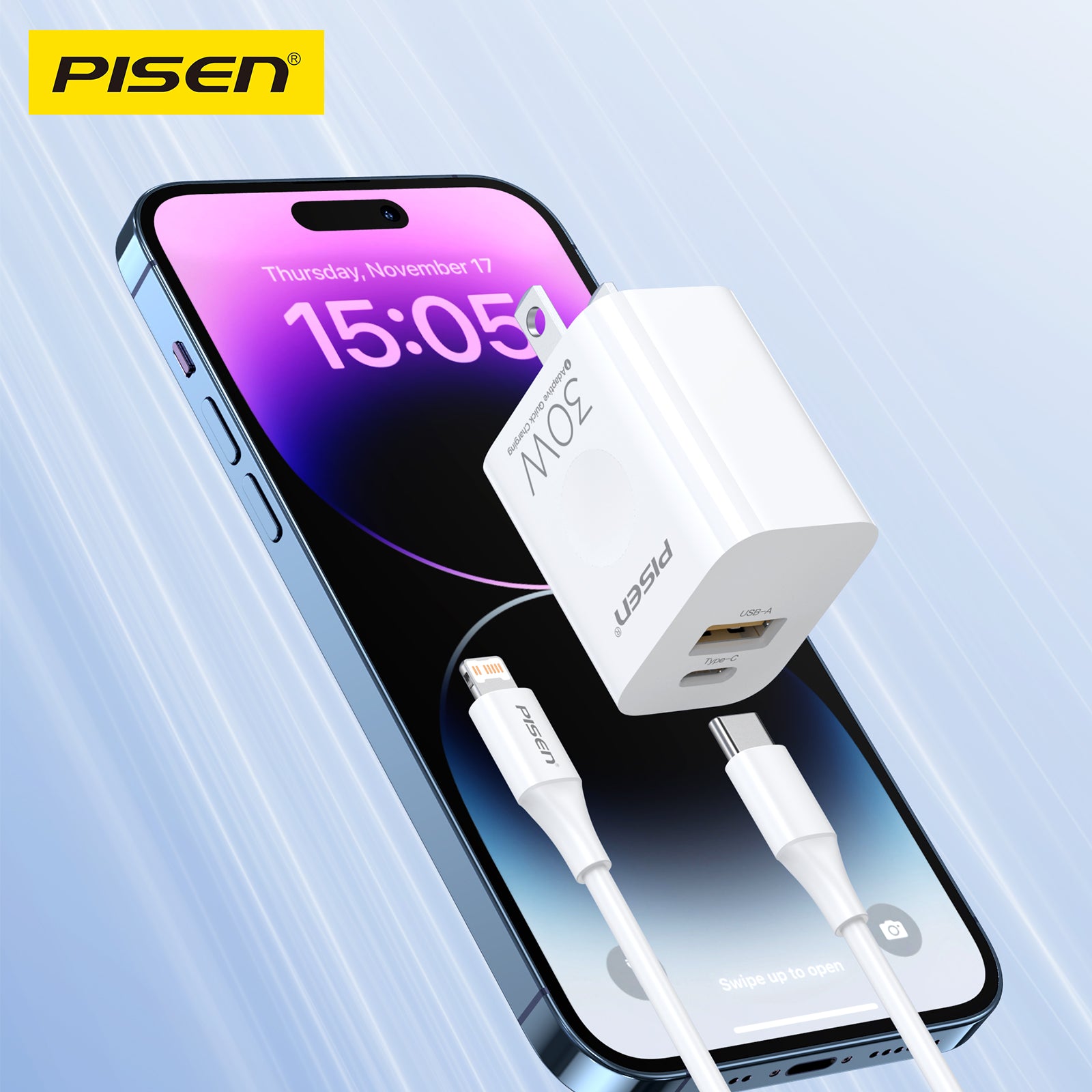 Pisen Quick  USB-C With USB-A  30W Fast Wall Charger (US)