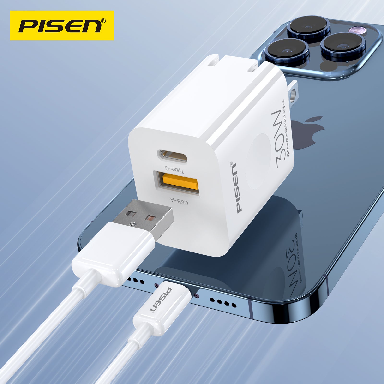 Pisen Quick  USB-C With USB-A  30W Fast Wall Charger (US)