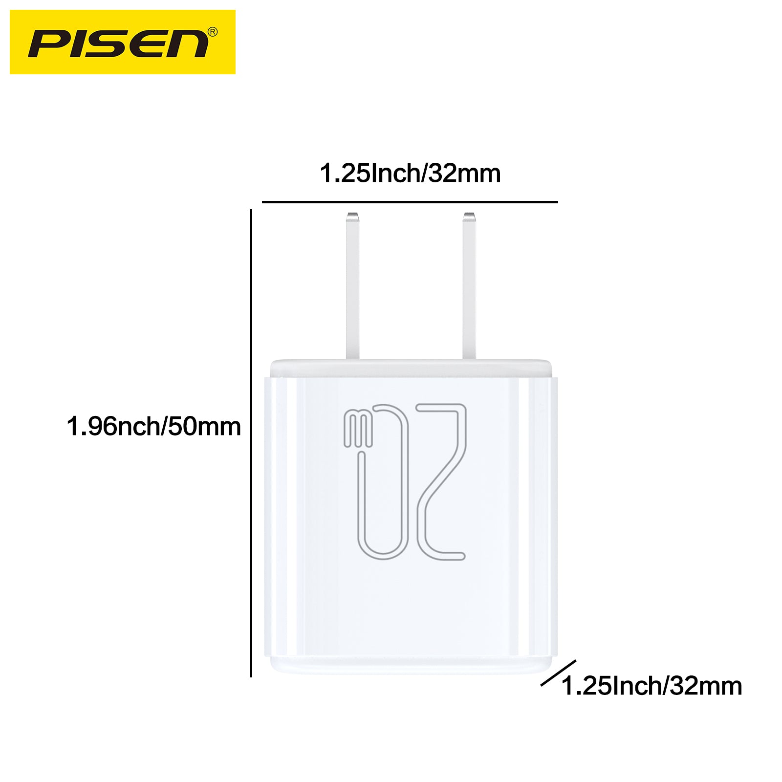 Pisen Quick 20W USB-C Fast Charger With USB-C to C Cable 1200mm (US)