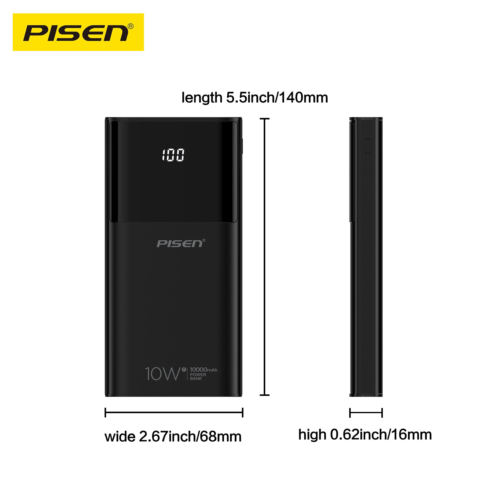 Pisen-Mr White 10W Digital Display  10000mAh Power Bank