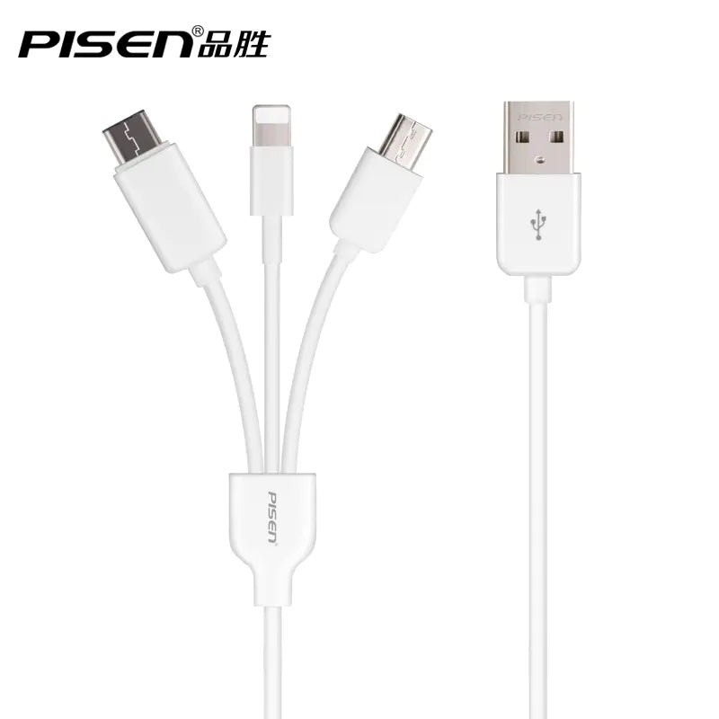 Pisen-Mr White Three In One (Lightning/USB-C/Micro) Cable 1200mm (White)