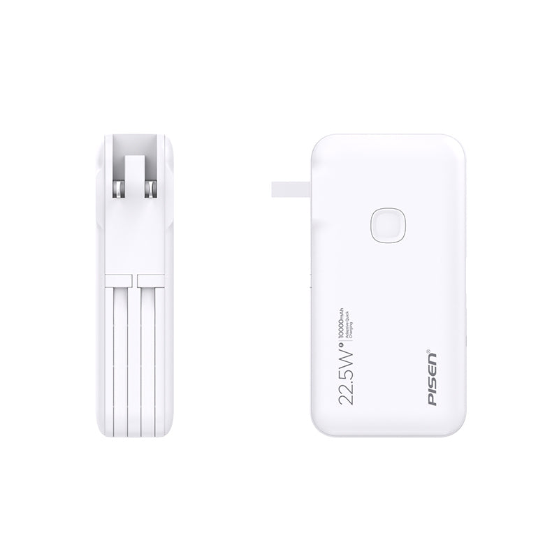 Pisen-Power Box 22.5W Built-in Foldable Plug Fast Charging with Two build-in Cables  10000mAh Power Bank