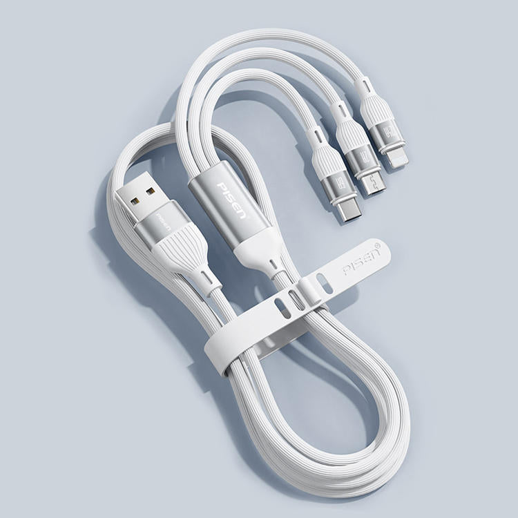 Pisen three-in-one charging cable, silicone shell