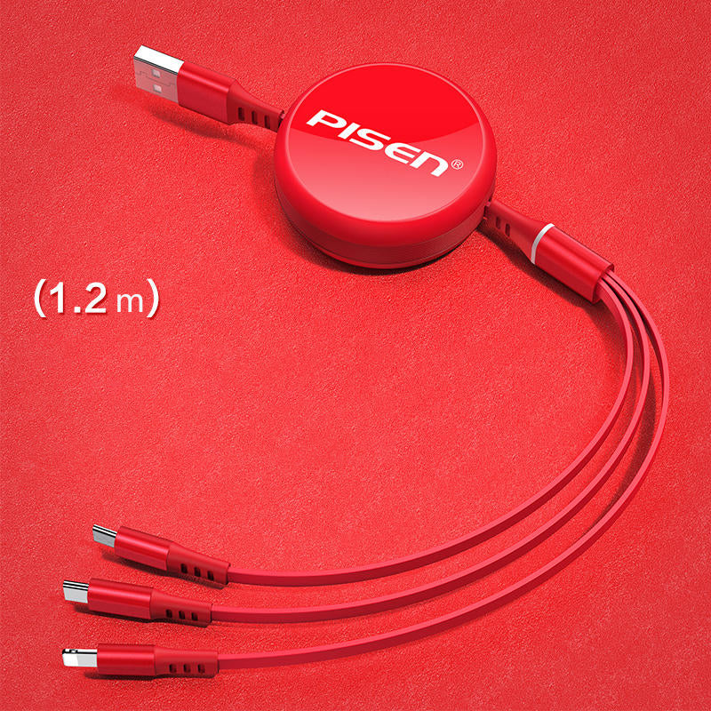 Pisen double-sided three-in-one transparent charging cable